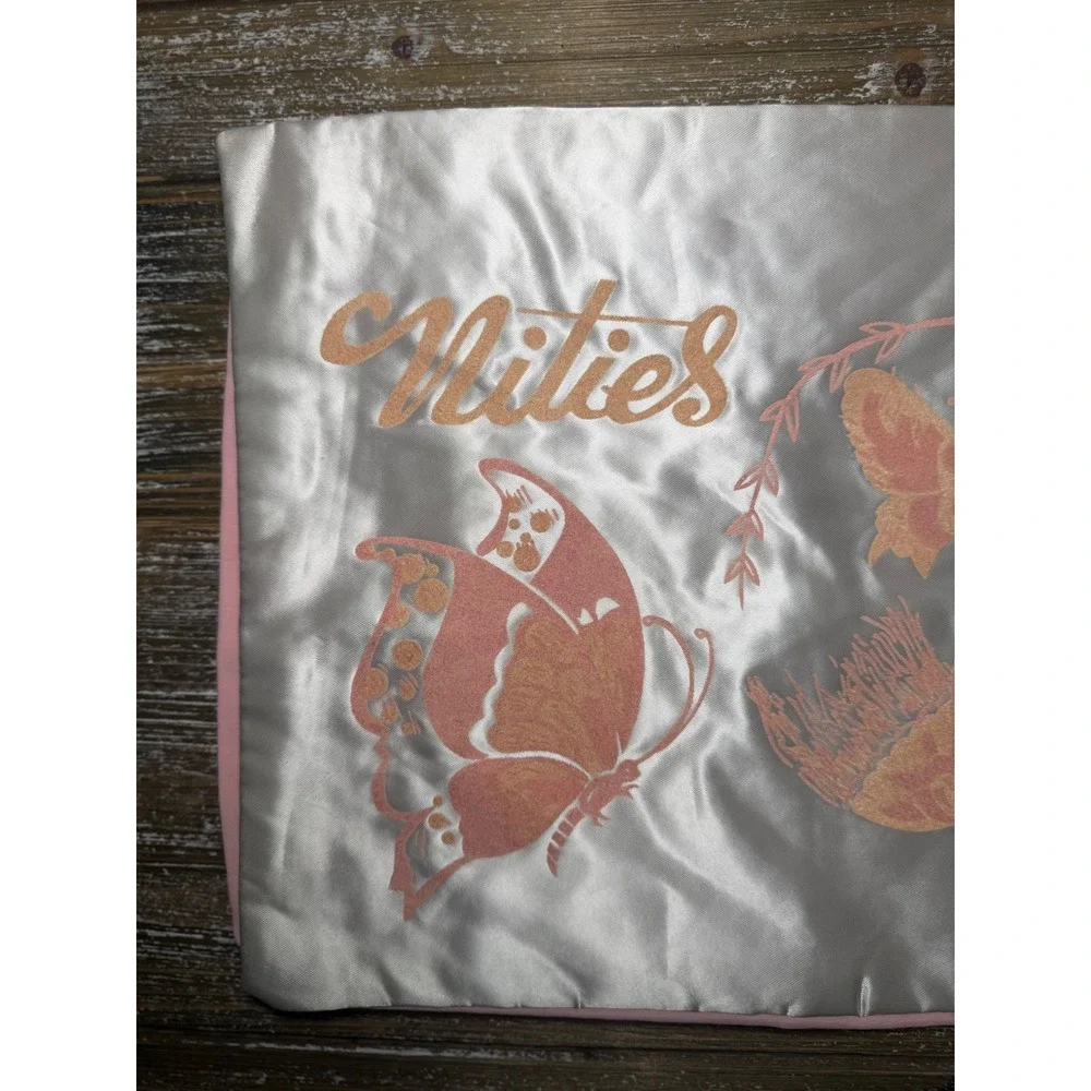 Vintage Nities Lingerie Satin Case Embroidered Butterfly Pink 1950s NOS Boudoir